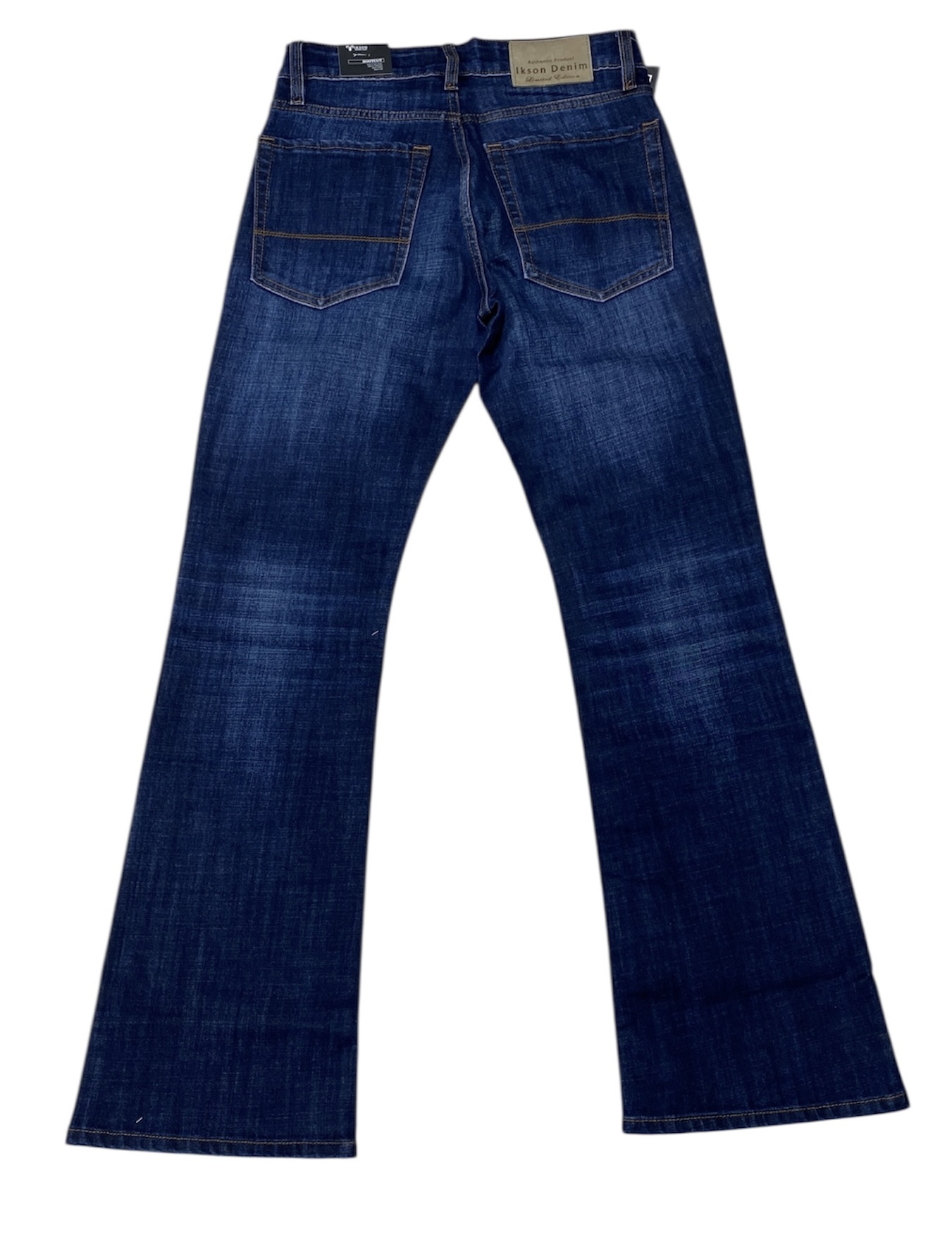 Indigo blue bootcut jeans back view