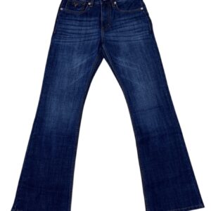 Indigo blue bootcut jeans front view