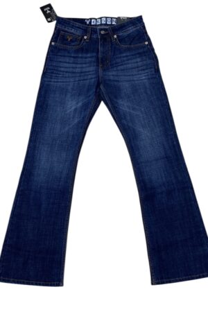 Indigo blue bootcut jeans front view