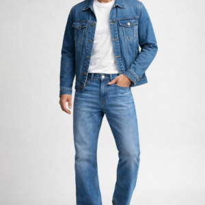 IKSON mid blue bootcut jeans for men stretch denim