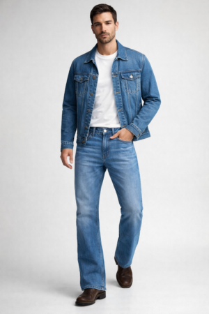 IKSON mid blue bootcut jeans for men stretch denim