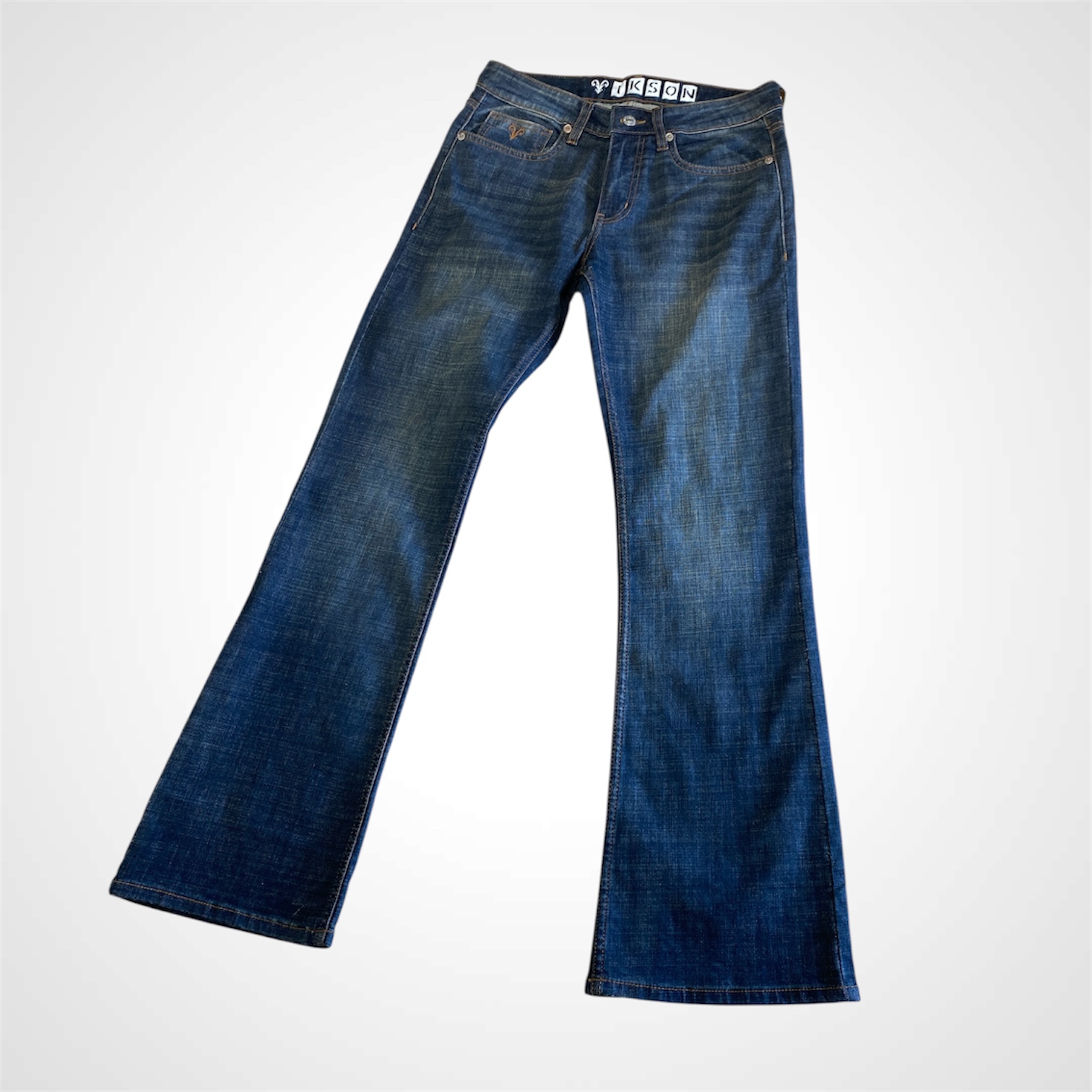 Close-up detail of Ikson bootcut jeans for men showing stretch denim fabric
