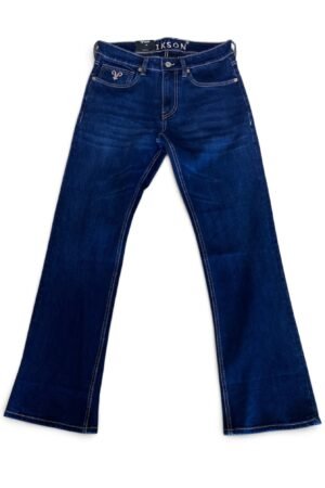 Front view of men's dark blue bootcut jeans